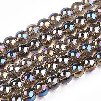 Electroplate Transparent Glass Beads Strands, AB Color Plated, Round, Gray, 4~4.5mm, Hole: 0.8mm, about 97~99pcs/strand, 14.76 inch~14.96 inch(37.5~38cm)