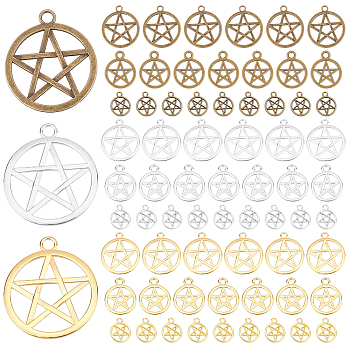 Elite 108Pcs 9 Style Zinc Alloy Pendants, Hollow, Ring with Star, Mixed Color, 16x13x2mm, Hole: 2mm