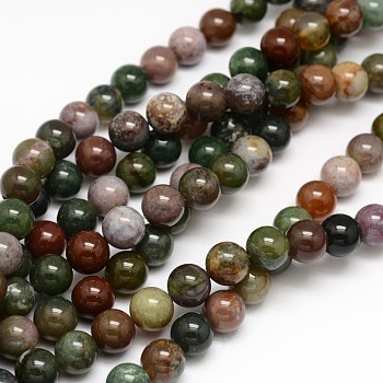 Natural Indian Agate Round Beads Strands, 10mm, Hole: 1mm, about 38pcs/strand, 15.3 inch