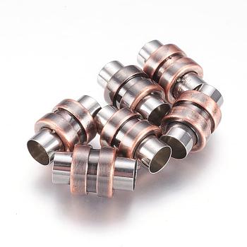 304 Stainless Steel Magnetic Clasps with Glue-in Ends, Column, Red Copper, 16x10mm, Hole: 6mm