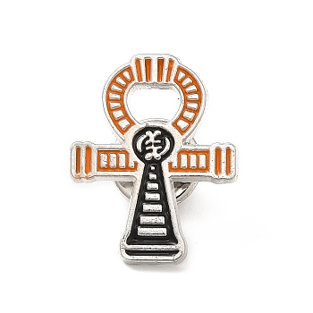 Cross Enamel Pin, Platinum Alloy Badge for Backpack Clothes, Orange, 26x20.5x2mm