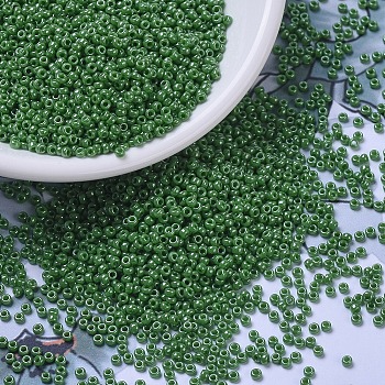 MIYUKI Round Rocailles Beads, Japanese Seed Beads, 11/0, (RR431) Opaque Green Luster, 2x1.3mm, Hole: 0.8mm, about 1111pcs/10g