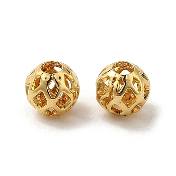 Brass Hollow Spacer Beads, Round, Real 18K Gold Plated, 5mm, Hole: 1.6mm