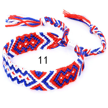 Cotton Braided Rhombus Pattern Cord Bracelet, Ethnic Tribal Adjustable Brazilian Bracelet for Women, Mauve, 5-7/8~14-1/8 inch(15~36cm)