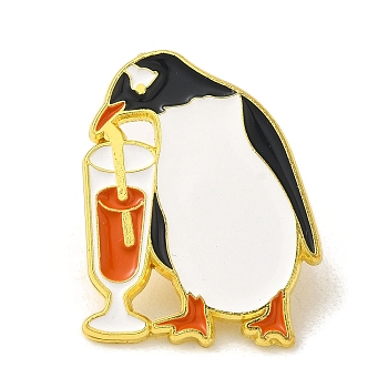 Animal Black Alloy Brooches, Enamel Pins, for Backpack Clothes, Penguin, 28.5x22.5x1.5mm