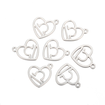 304 Stainless Steel Pendants, Laser Cut, Heart with Constellation, Libra, 15.5x13x0.8mm, Hole: 1.5mm