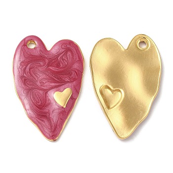 304 Stainless Steel Enamel Pendants, Real 18K Gold Plated, Heart Charm, Dark Red, 36x24x2.5mm, Hole: 2.5mm