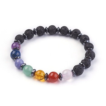 Natural Mixed Stone Stretch Bracelets, with Lava Rock and Non-Magnetic Synthetic Hematite Beads, 2-1/8 inch(5.5cm)