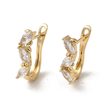 Brass Hoop Earrings, with Glass, Light Gold, 20x4.5mm