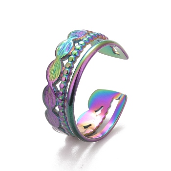 Ion Plating(IP) Rainbow Color 304 Stainless Steel Oval Wrap Open Cuff Ring for Women, US Size 9(18.9mm)