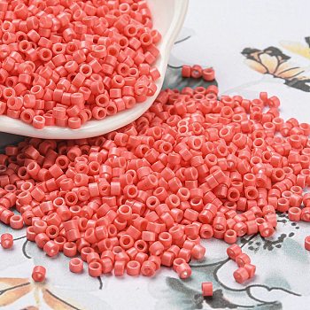 Baking Paint Glass Seed Beads, Cylinder, Salmon, 2.5x2mm, Hole: 1.4mm, about 45359pcs/pound