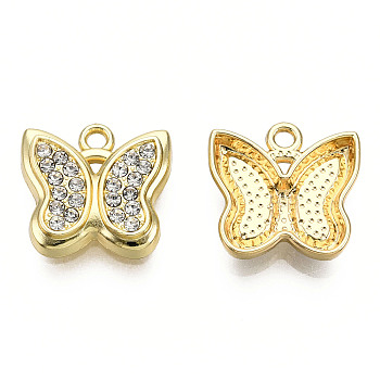 Rack Plating Alloy Pendants, with Crystal Rhinestone, Cadmium Free & Nickel Free & Lead Free, Butterfly, Light Gold, 14.5x15x3mm, Hole: 1.6mm