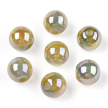 Translucent Resin Beads, Glitter Beads, Round, Dark Khaki, 8x7.5mm, Hole: 1.8mm