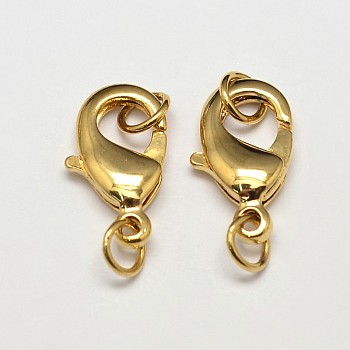 Rack Plating and Vacuum Plating Brass Lobster Claw Clasps for Jewelry Necklace Bracelet Making, with Two Jump Rings, Cadmium Free & Lead Free, Golden, 10x6x3mm, Hole: 3mm