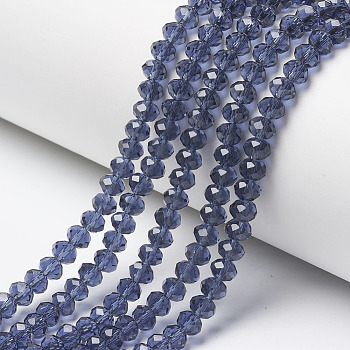 Glass Beads Strands, Faceted, Rondelle, Slate Blue, 6x5mm, Hole: 1mm, about 84~85pcs/strand, 16.34~16.54 inch(41.5~42cm)