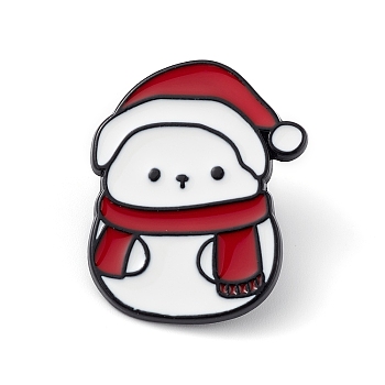Christmas Theme Emanel Pin, Electrophoresis Black Alloy Brooch for Backpack Clothes, Snowman Pattern, 28.3x23x1.5mm