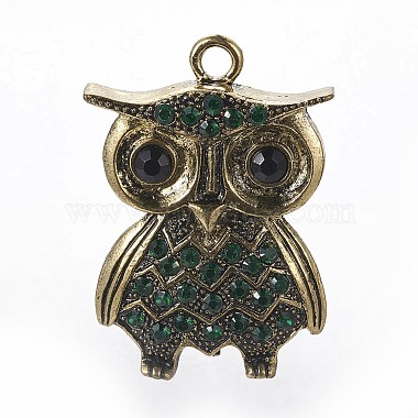 Antique Golden Owl Alloy+Rhinestone Big Pendants