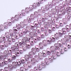Faceted Rondelle Transparent Painted Glass Beads Strands, Violet, 4x3mm, Hole: 1mm, about 112pcs/strand, 16 inch(X-DGLA-J001-C08-4mm)