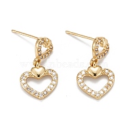 Heart Sparkling Cubic Zirconia Dangle Stud Earrings for Girl Women, Lead Free & Nickel Free & Cadmium Free, Brass Micro Pave Cubic Zirconia Earrings, Real 18K Gold Plated, 20mm, Pin: 0.6mm(EJEW-H126-17G)