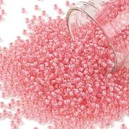 TOHO Round Seed Beads, Japanese Seed Beads, (191B) Opaque Hot Pink-Lined Rainbow Clear, 11/0, 2.2mm, Hole: 0.8mm, about 5555pcs/50g(SEED-XTR11-0191B)