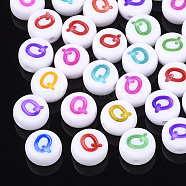 Initial Acrylic Beads, Horizontal Hole, Flat Round, Mixed Color, Mixed Color, 7x4mm, Hole: 1.2mm, about 370pcs/50g, about 370pcs/50g(X-OACR-E001-20Q)