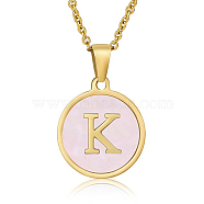 Natural Shell Initial Letter Pendant Necklace, with Golden Stainless Steel Cable Chains, Letter K, 17.72 inch(45cm)(LE4192-10)