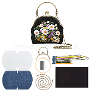 DIY Ethnic Style Flower Pattern Embroidery Crossbody Bags Kits, Including Kiss Lock Frame with Handle, Plastic Imitation Bamboo Embroidery Hoop, Bag Chain, Needle, Threads, Fabric, Instruction, Mixed Color, 453x275x0.4mm(DIY-WH0292-87C)