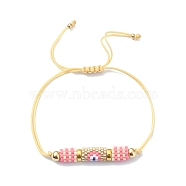 Glass Seed Column with Evil Eye Link Bracelet, Adjustable Bracelet for Women, Pearl Pink, Inner Diameter: 1/2~2-1/8 inch(1.4~5.3cm)(BJEW-MZ00029-02)