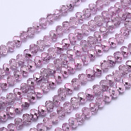 Faceted Rondelle Transparent Painted Glass Beads Strands, Violet, 4x3mm, Hole: 1mm, about 125pcs/strand, 15 inch(X-DGLA-J001-C08-4mm)