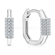925 Sterling Silver Micro Pave Clear Cubic Zirconia Hoop Earrings for Women, Platinum(MK1396-2)