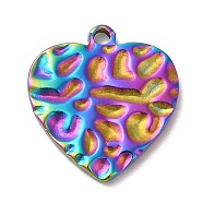 Ion Plating(IP) 304 Stainless Steel Pendants, Textured, Heart Charm, Rainbow Color, 24x22.5x2.3mm, Hole: 2.4mm(STAS-K267-10RC)
