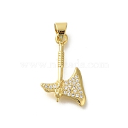 Rack Plating Brass Micro Pave Cubic Zirconia Pendants, Long-Lasting Plated, Lead Free & Cadmium Free, Tool Charms, Real 18K Gold Plated, Double-Sided Axe, 20.5x12x3mm, Hole: 4x3.5mm(KK-Z086-66G-01)