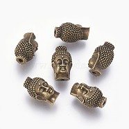 Tibetan Style Buddha Head Alloy Beads, Cadmium Free & Nickel Free & Lead Free, Antique Bronze, 16x9.5x10mm, Hole: 2mm, about 215pcs/1000g(TIBEB-7482-AB-FF)