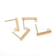 304 Stainless Steel Stud Earring Findings, Rectangle, Real 18K Gold Plated, 15x2mm, Hole: 1.8mm, Pin: 0.7mm(STAS-G224-21G-02)