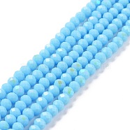 Electroplate Opaque Solid Color Glass Beads Strands, Half Rainbow Plated, Faceted, Rondelle, Sky Blue, 8x6mm, Hole: 1mm, about 65~68pcs/strand, 15.7~16.1 inch(40~41cm)(EGLA-A034-P8mm-L11)