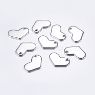 201 Stainless Steel Stamping Blank Tag Charms, Heart, Stainless Steel Color, 12x18.5x1.5mm, Hole: 2mm(STAS-L198-22P)