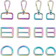 12Pcs Zinc Alloy Adjustable Buckle& Swivel Clasps, Iron D Rings, Rainbow Color, 26x24x4mm(FIND-FH0003-62)