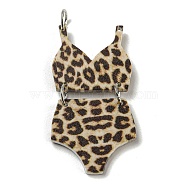 Printed Acrylic Pendants, with Iron Jump Ring, Leopard Print Swimsuit, Coconut Brown, 46x23x2mm, Hole: 5.5mm(OACR-G030-01A)
