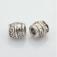 Tibetan Style Alloy Beads, Lead Free & Nickel Free & Cadmium Free, Barrel, Antique Silver, about 8mm wide, 8mm thick, hole: 3mm(LF1557Y-NF)