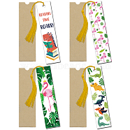 Flamingo & Dinosaur Pattern Acrylic Bookmarks, with Polyester Tassel Decorations, Paper Bags, Mixed Color, Bookmark: 120x28mm, 4pcs/set(OFST-GL0001-01A)
