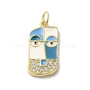 Brass Micro Pave Cubic Zirconia Pendants, with Enamel, with Jump Ring, Real 18K Gold Plated, Abstract Face, White, 23.5x11.5x2mm, Hole: 3mm(KK-E092-28G-02)