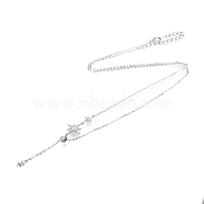 Rhodium Plated 925 Sterling Silver Clear Cubic Zirconia Star Tassel Necklace Making, for Half Drilled Beads, with 925 Stamp, Platinum, 17.91 inch(45.5cm), Pin: 0.8mm(STER-T007-106P)