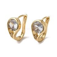 Brass Micro Pave Cubic Zirconia Hoop Earring, with Glass, Light Gold, 18.5x9.5mm(EJEW-L271-30KCG)