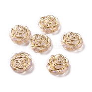 Plating Transparent Acrylic Beads, Golden Metal Enlaced, Rose, Clear, 13.5x14x5mm, Hole: 1.6mm, 1050pcs/500g(OACR-P013-23)