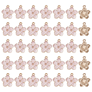 100Pcs Zinc Alloy Enamel Pendants, Flower, Golden, Pink, 16.5x14.5x2.5~3mm, Hole: 1.5mm(FIND-SC0004-33)