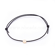 Adjustable Cowhide Leather Cord Bracelets, with Brass  Beads, Hexagon, Black, Real 18K Gold Plated, 1-7/8 inch(4.8cm)(BJEW-JB04373-01)