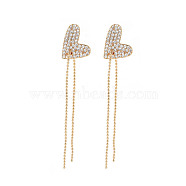 Real 18K Gold Plated Heart with Long Tassel Stud Earrings, Cubic Zirconia Earrings for Valentine's Day, Nickel Free, Clear, 58x11.5mm, Pin: 0.6mm(EJEW-S199-23G-NF)