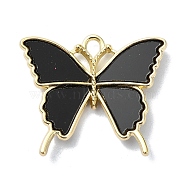 Acrylic Charms, with Alloy Finding, Butterfly Charms, Black, 25x30x3.5mm, Hole: 3mm(MACR-U007-01B-G)