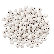 Dyed Natural Wood Beads, Round, White, 8x7mm, Hole: 3mm, 300pcs/bag(WOOD-TA0001-17)