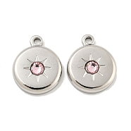 Glass Pendants, with 304 Stainless Steel Findings, Flat Round, Stainless Steel Color, 19x15x3.5mm, Hole: 1.8mm(STAS-P356-45P)